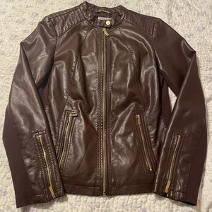 Burgundy Calvin Klein leather jacket